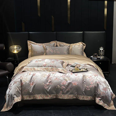 Luxury Gold Floral Embroidered Cotton Sateen Jacquard 1000TC Bedding Set